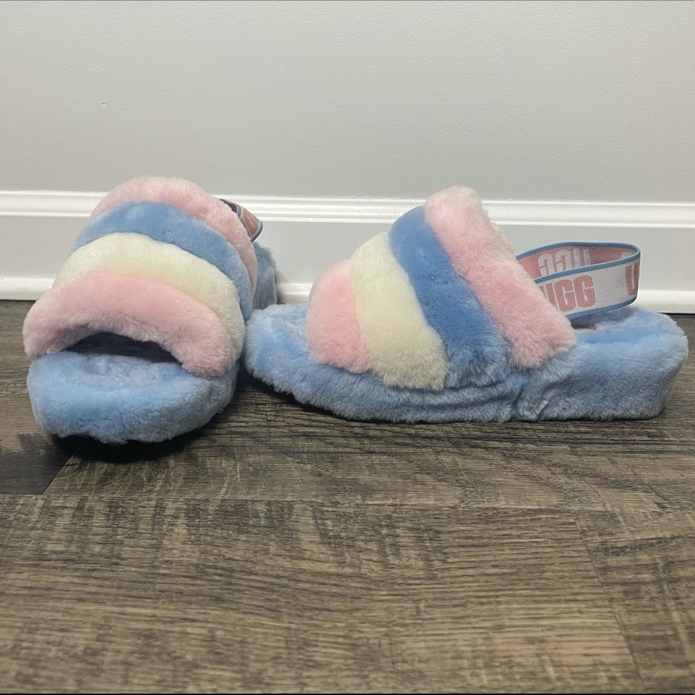 Ugg Pride Slides, Size 9, Blue, Pink, Cream